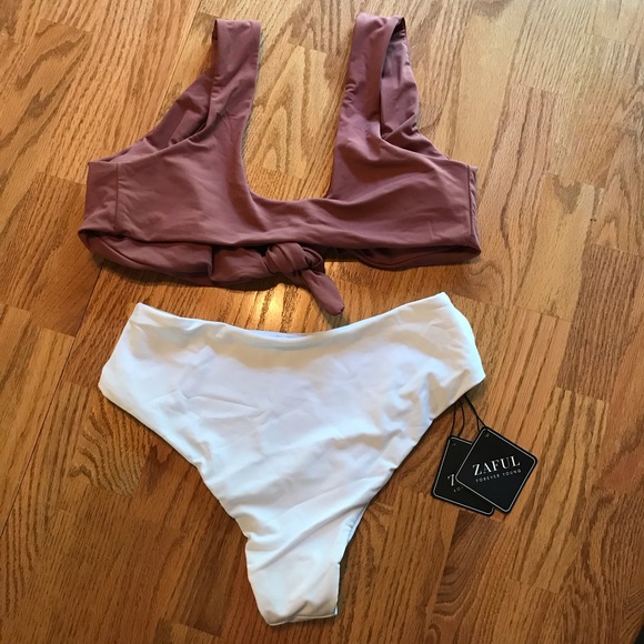 NWT Zaful Mauve/White Padded Knot Bikini Set (S) - Picture 3 of 13